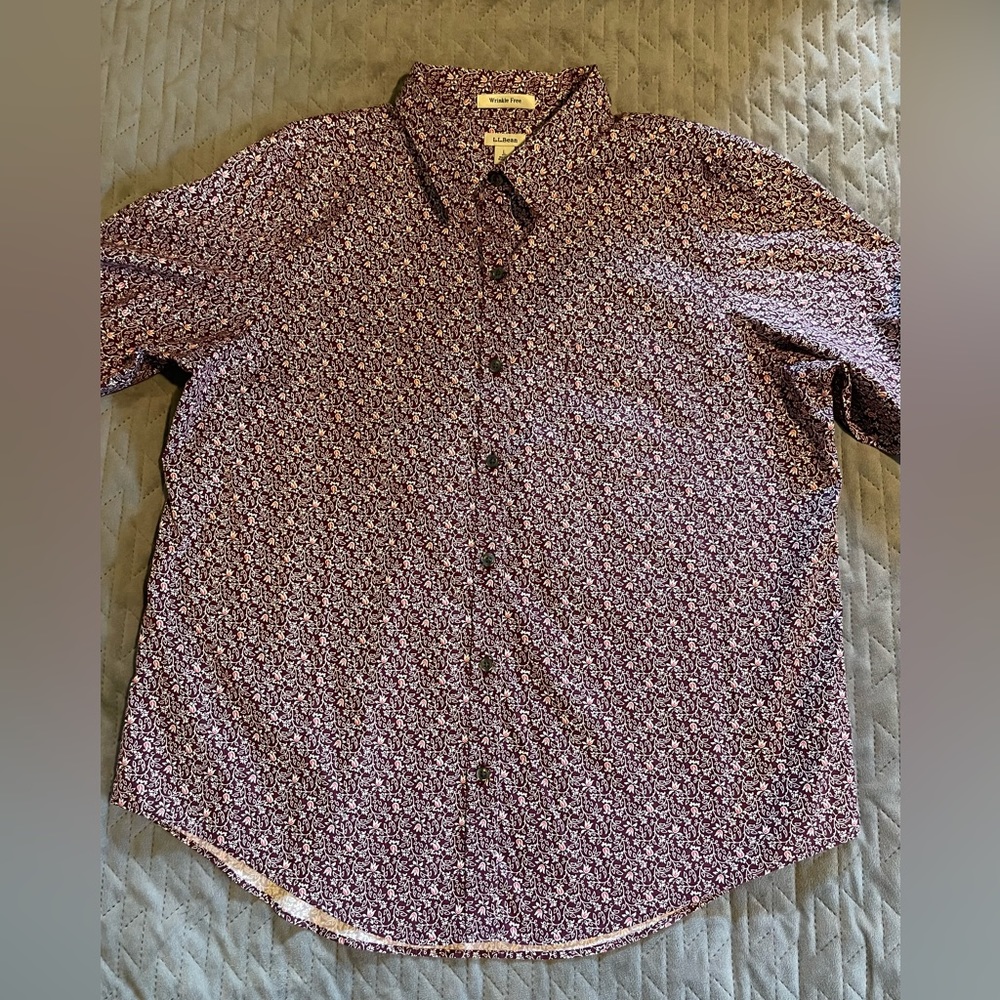 LL Bean floral button‎ up shirt women size large Purple NWOT
